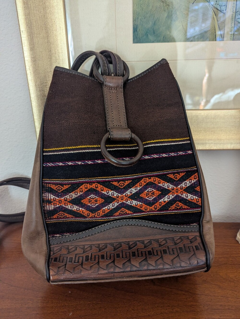 Anna Cainzo Vintage Leather & Wool Bucket Bag Backpack | Boho Artisan
